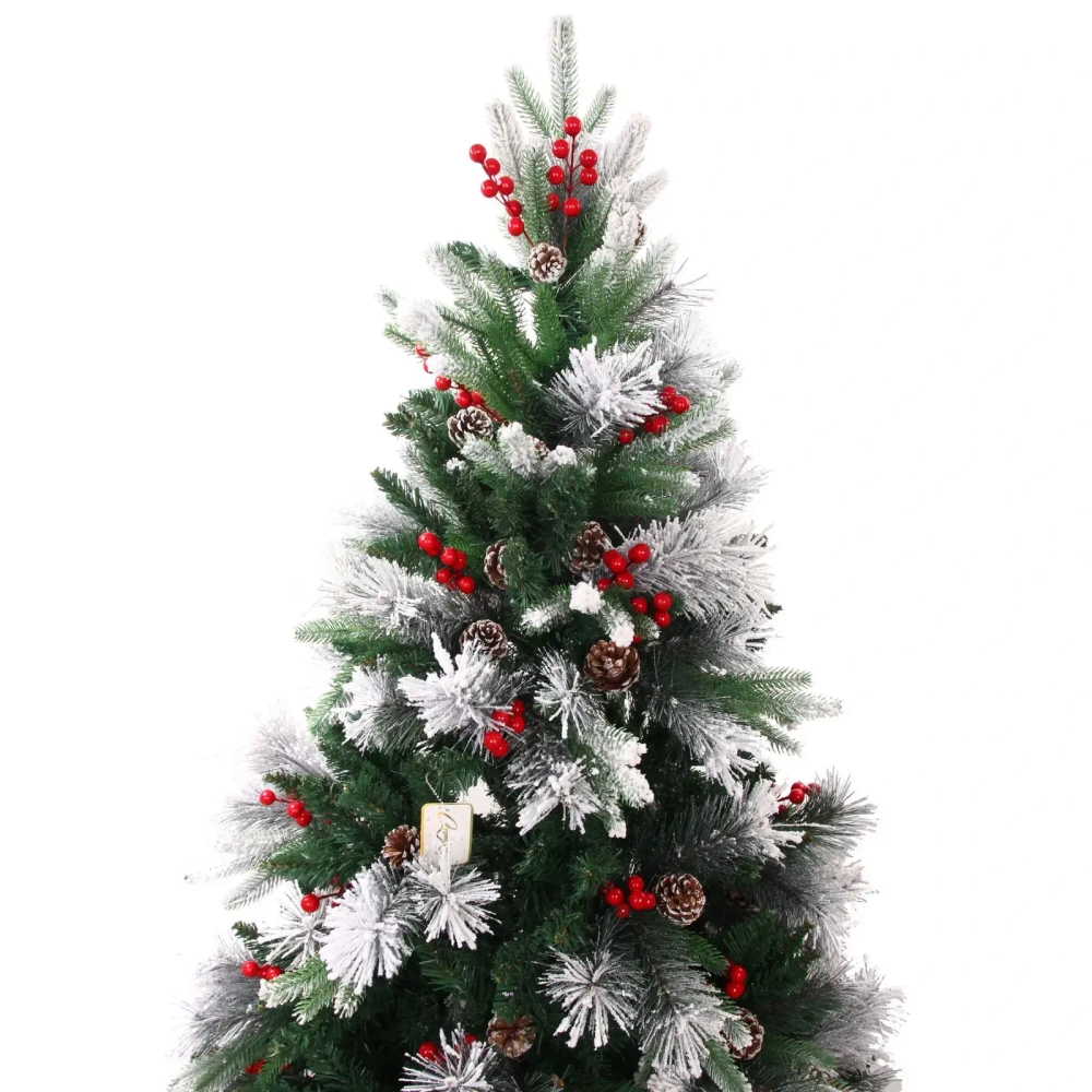 Елка «Грация» 210 см, ПВХ, леска, резина с белым напылением (шишки и ягоды), 1258 веток