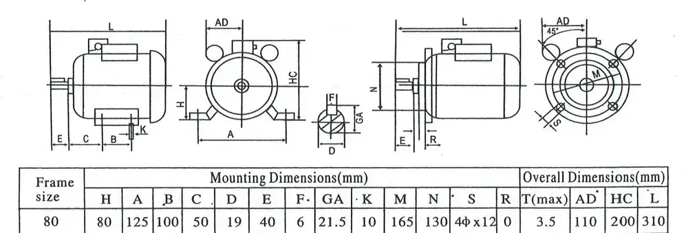 Электродвигатель асинхронный однофазный YL-8022 220В 1100 Вт 2800 об/мин