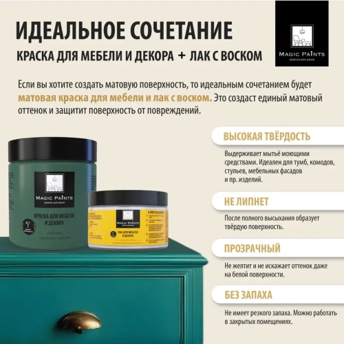Лак акриловый для мебели и декора, защиты и творчества, износостойкий матовый бесцветный Magic Paints, 0.25 кг