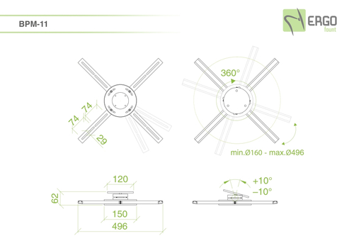 Крепление для проектора потолочное ErgoFount BPM-11