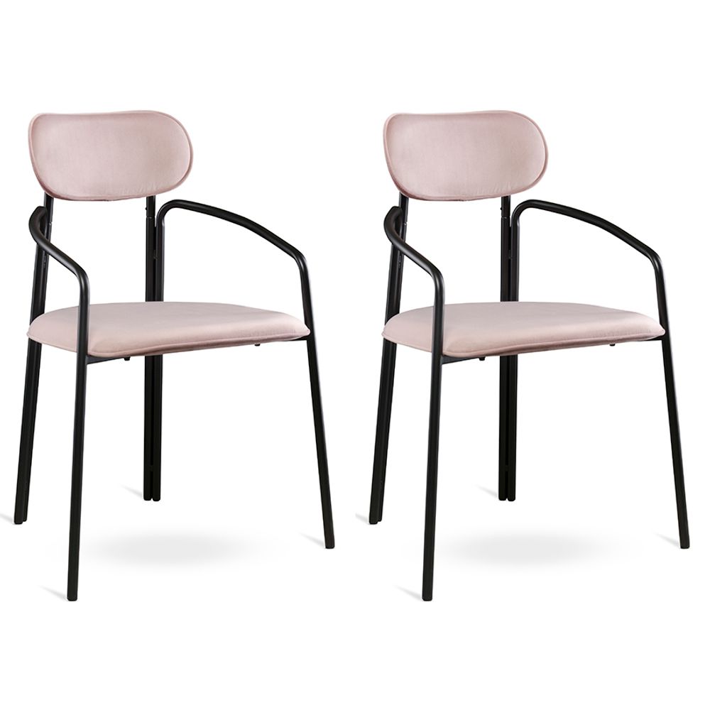 Набор из 2 стульев Ror, Round, велюр, черный/розовый