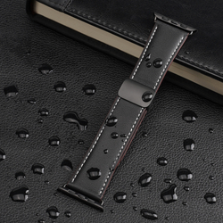 Ремешок из натуральной кожи черного цвета от Dux Ducis для смарт часов Apple Watch 42, 44, 45, 46, 49мм, серия YA Series