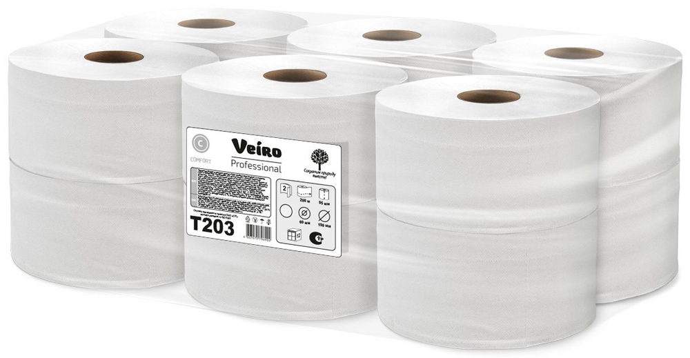 Туалетная бумага Veiro Professional Comfort T203, 2-слойная, белая, 200 метров, 12 рулонов в упаковке