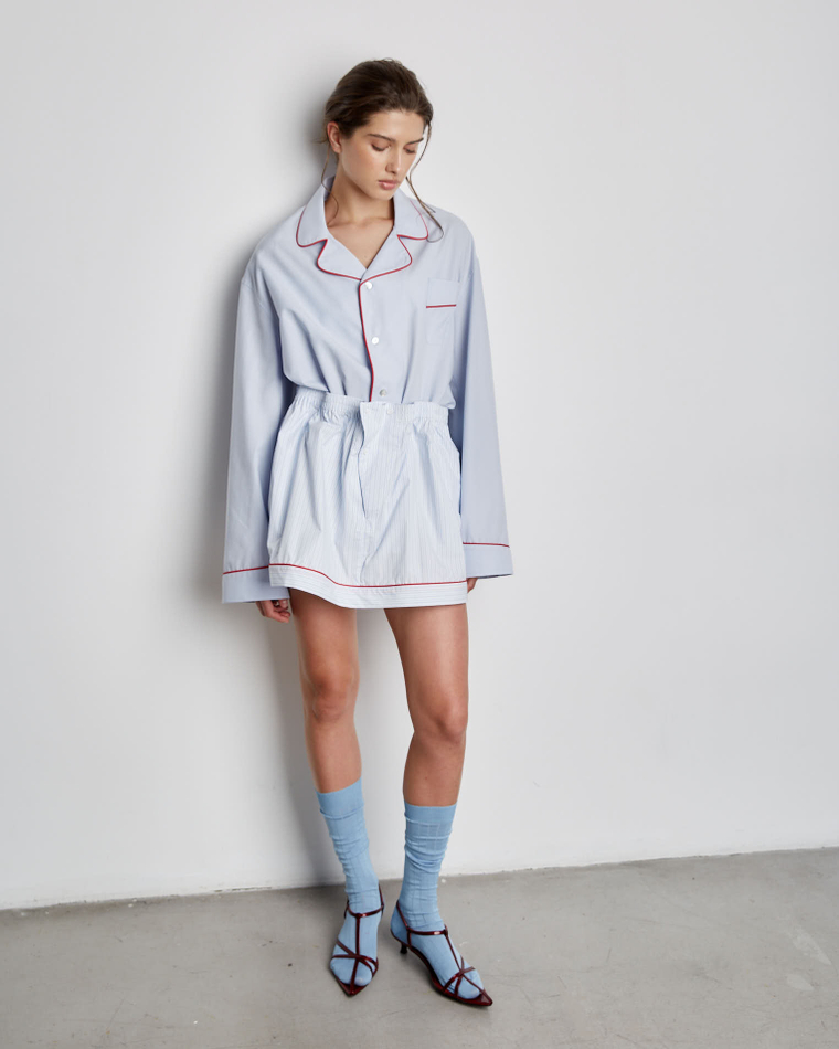 Юбка мини из хлопка Гуччи в полоску голубой/белый