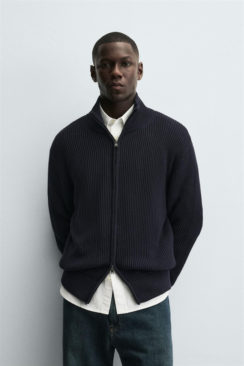 ZARA КАРДИГАН ПЛАТОЧНОЙ ВЯЗКИ НА МОЛНИИ, МОРСКОЙ СИНИЙ