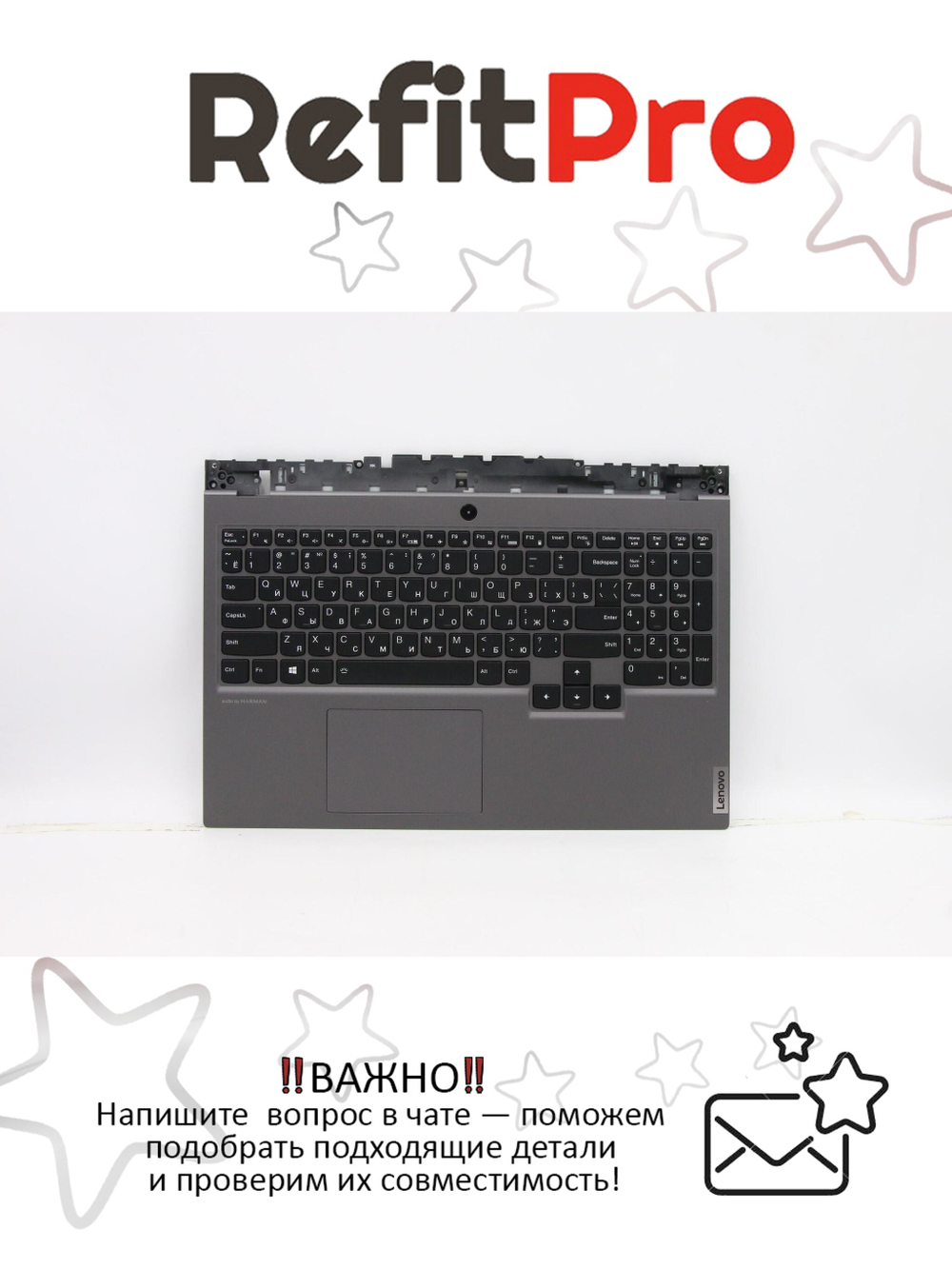 Верхняя панель с клавиатурой (топкейс) для ноутбука Lenovo Legion 5P-15IMH05H / ARH05H с подсветкой, серая , раскладка - русская (5CB0Y99308)