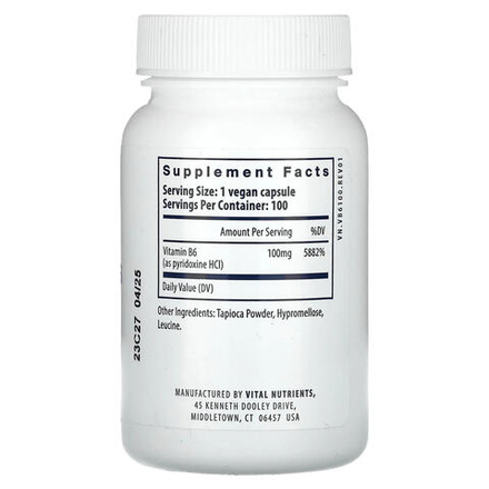 Vital Nutrients, Витамин B6`` 100 веганских капсул