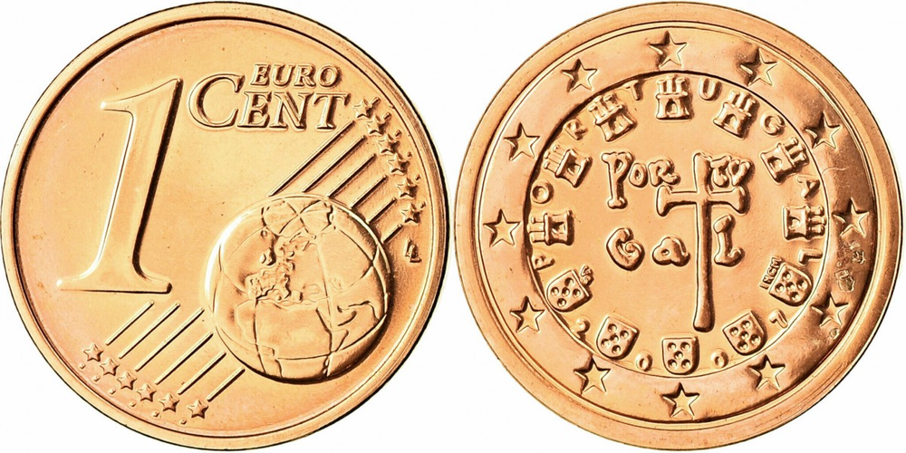 Португалия 1 евроцент, 2002-2024 Королевская печать 1134 года XF