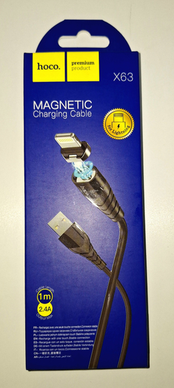 335_ USB кабель Lightning HOCO арт. X63 Racer magnetic (100см. 2.4A), черный ш/к 6931474751898