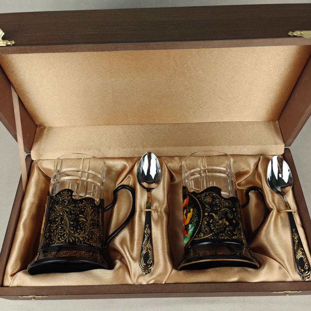 Чайный набор подстаканников "Русские сказки" (ручная роспись Палех) №19