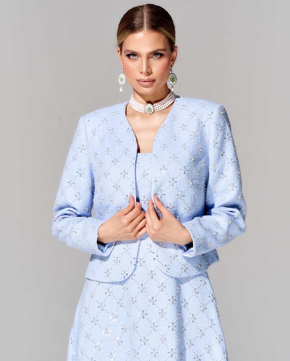 Укороченный жакет из премиального твида