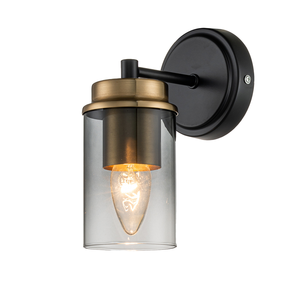 Настенный светильник 1x40Вт E14, металл/стекло, черный/бронза