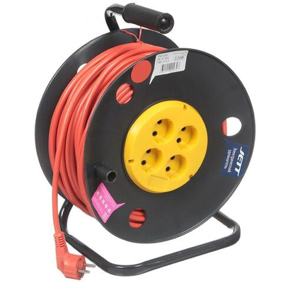 Удлинитель на катушке, 4 гн, 40 м, 2х2.5 мм2, б/з, пластик, в асс, Jett, 153-540