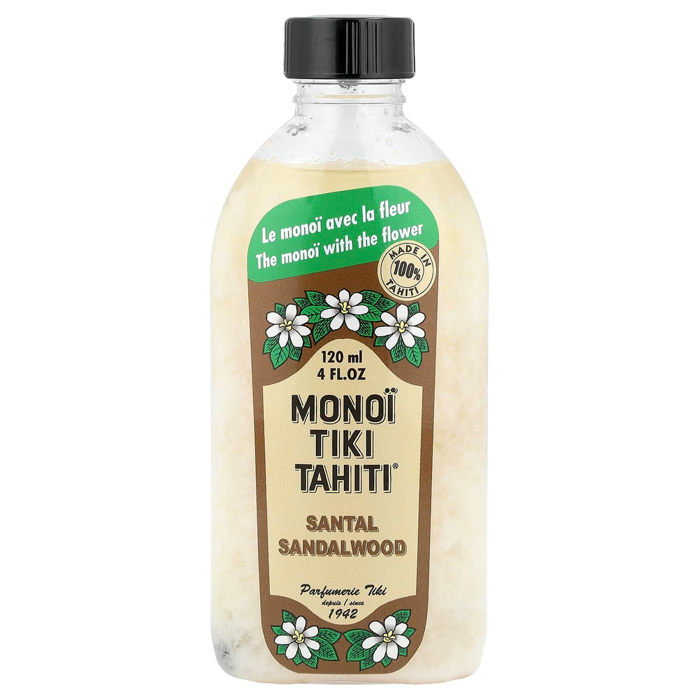 Monoi Tiare Tahiti, Monoi Tiki Tahiti®, кокосовое масло, сандал и сандал, 120 мл (4 жидк. унции)