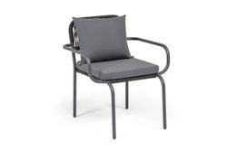 "Нуар" стул плетеный из роупа, каркас алюминий темно-серый (RAL7024) муар, роуп темно-серый круглый, ткань темно-серая 027