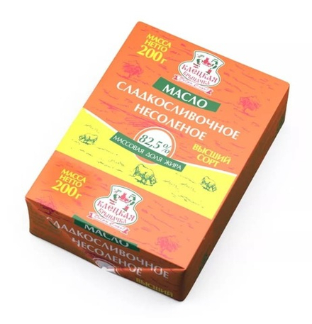 Масло сливочное "Клецкая крыначка" 82,5% 200г. Слуцк