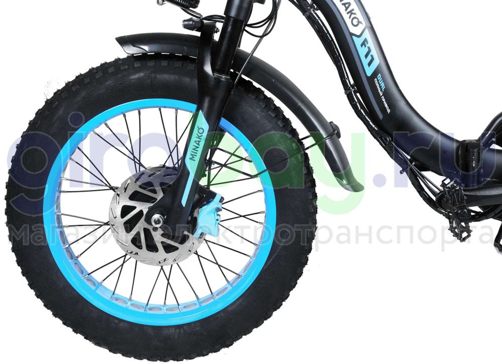 Электровелосипед Minako F11 Pro Dual 48V/20Ah (полный привод) 2025 года - Синий обод Электровелосипед Minako F11 Pro Dual 48V/20Ah (полный привод) 2025 года - Синий обод фото №4