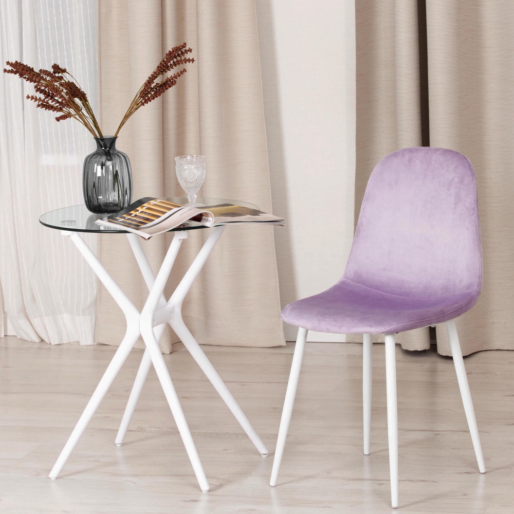 Стул BREEZE (mod. 4724) / 1 шт. в упаковке вельвет/металл, 44 х 53 х 87 см, Light lavander (светло-лавандовый) HLR26 / белый