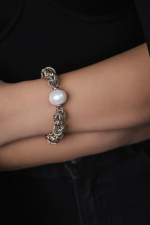 Браслет Византия с белым жемчугом Майорка, оттенок серебро