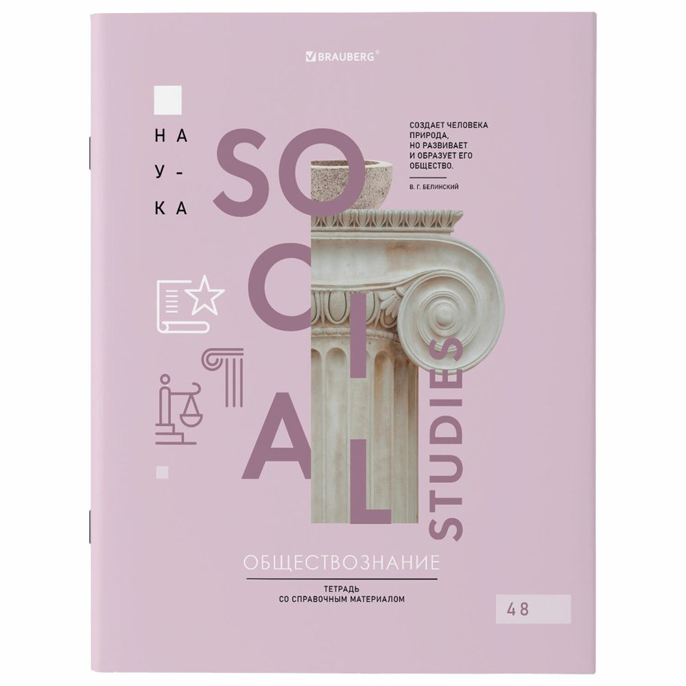 Тетрадь предметная со справочным материалом VISION 48 л., обложка картон, ОБЩЕСТВОЗНАНИЕ, клетка, BRAUBERG, 404250