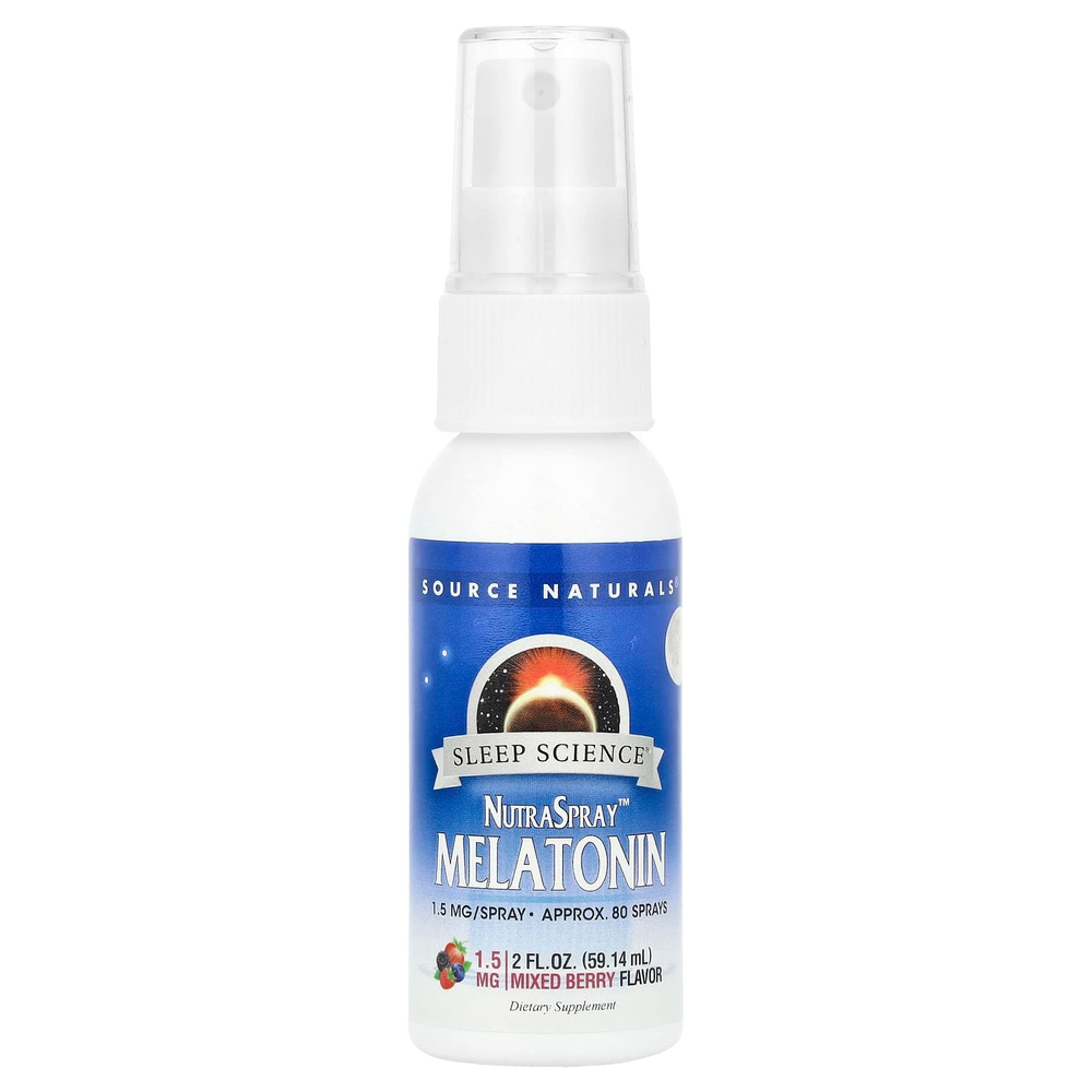 Source Naturals, NutraSpray ™, мелатонин, смесь ягод, 4,5 мг, 59,14 мл (2 жидк. унц.), 1,5 мг (в 1 спрее)