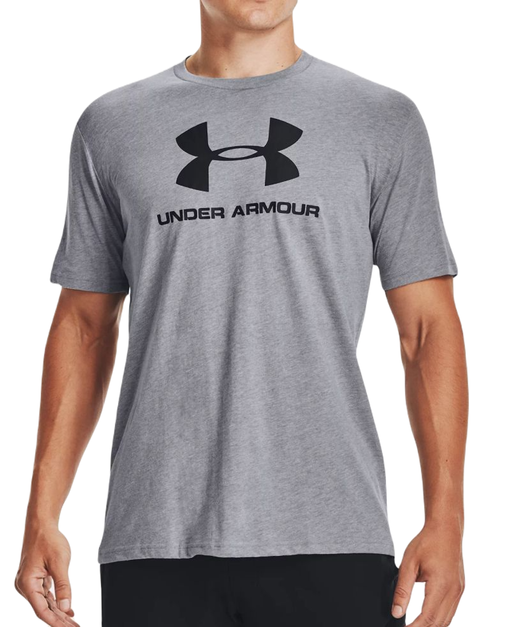 Мужская теннисная футболка Under Armour Sportstyle Logo SS - steel light heather/black