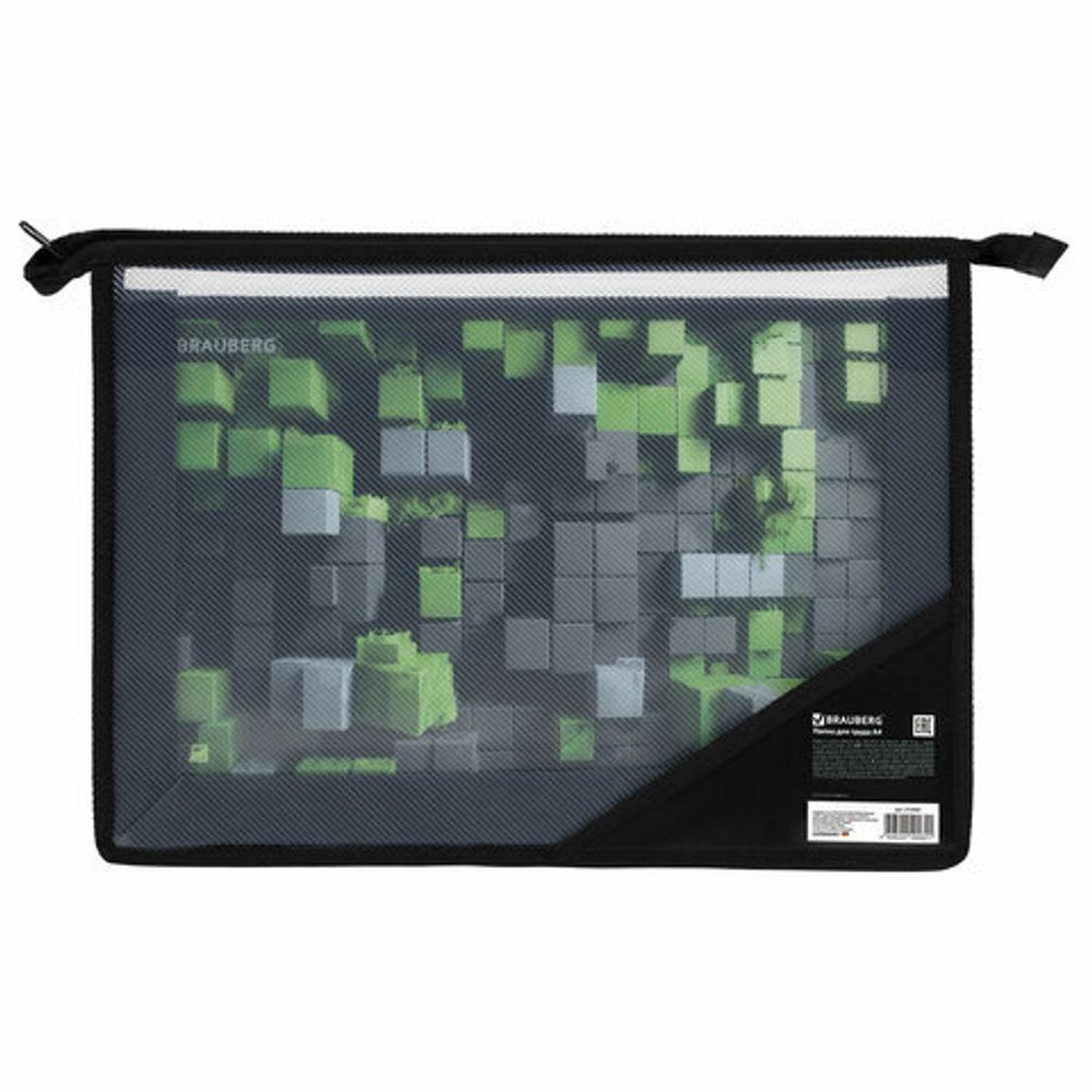 Папка для труда BRAUBERG А4, 2 отделения, пластик, молния сверху, органайзер, "Module blocks", 273400