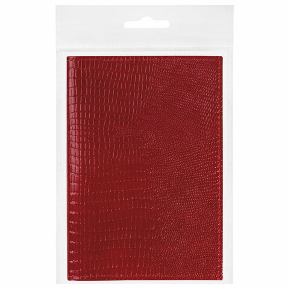 Обложка для паспорта натуральная кожа ящерица, без тиснения, красная, BRAUBERG, 238190