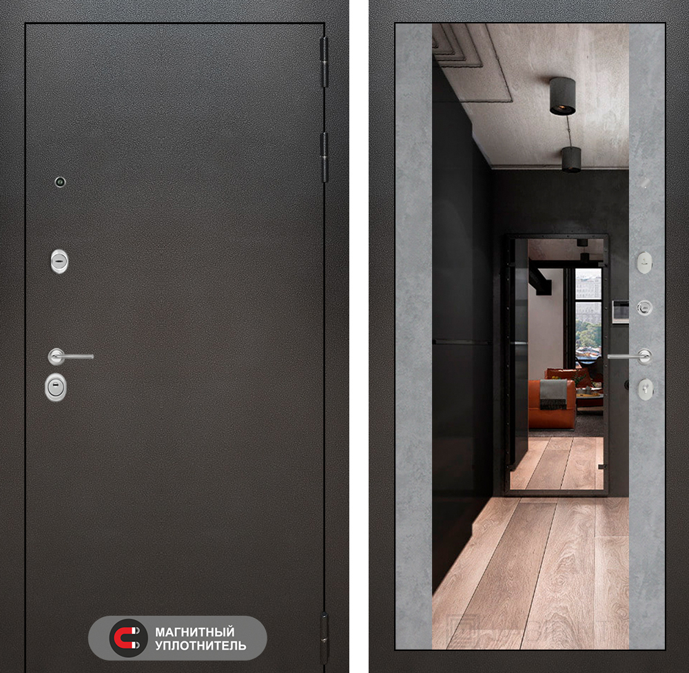 Дверь Входная Лабиринт Silver С зеркалом Максимум Светлый бетон