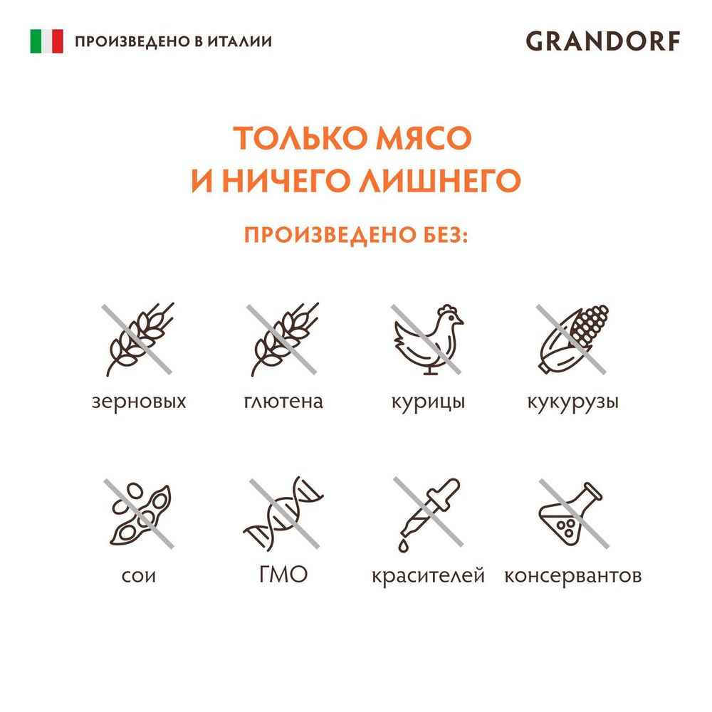 Консервы GRANDORF Dog DucPeaBlu для собак, паштет из утки с грушей и черникой