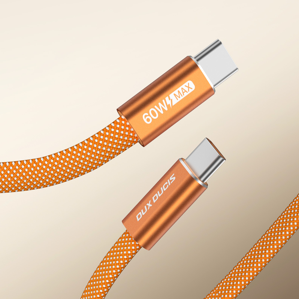 Магнитный плетеный кабель оранжевый для быстрой зарядки 60W, длина 100см (1м) с разъемом Type C на Type C, серия AUTO Series Aluminum от Dux Ducis