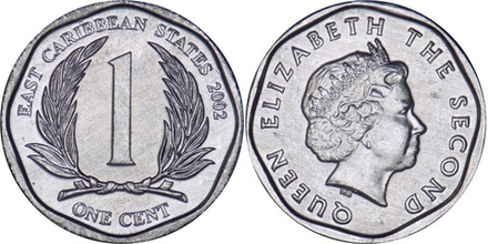 Восточные Карибы 1 цент, 2002-2013 Королева Елизавета II XF