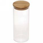 Банка для продуктов стеклянная 950мл «Хай-Тек» с бамбуковой крышкой 8,5*20см