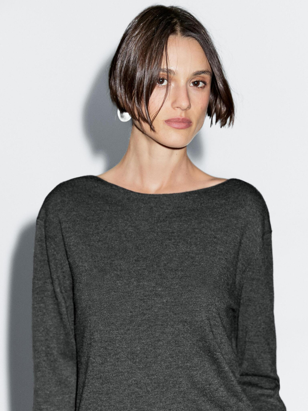 Massimo Dutti Свитер с воротником лодочкой из смесовой шерсти, серый