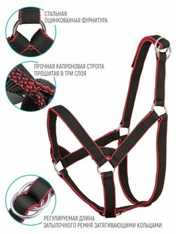 Недоуздок, двойной капрон 30 мм с затягивающими кольцами