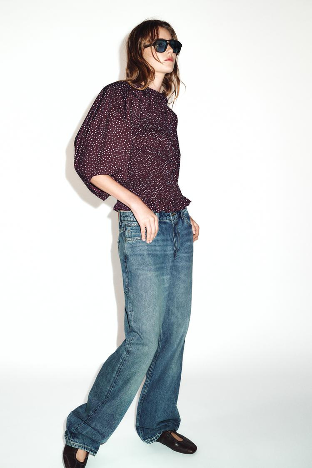 ZARA БЛУЗА В ГОРОШЕК С ОБЪЕМНЫМИ РУКАВАМИ, РАЗНОЦВЕТНЫЙ