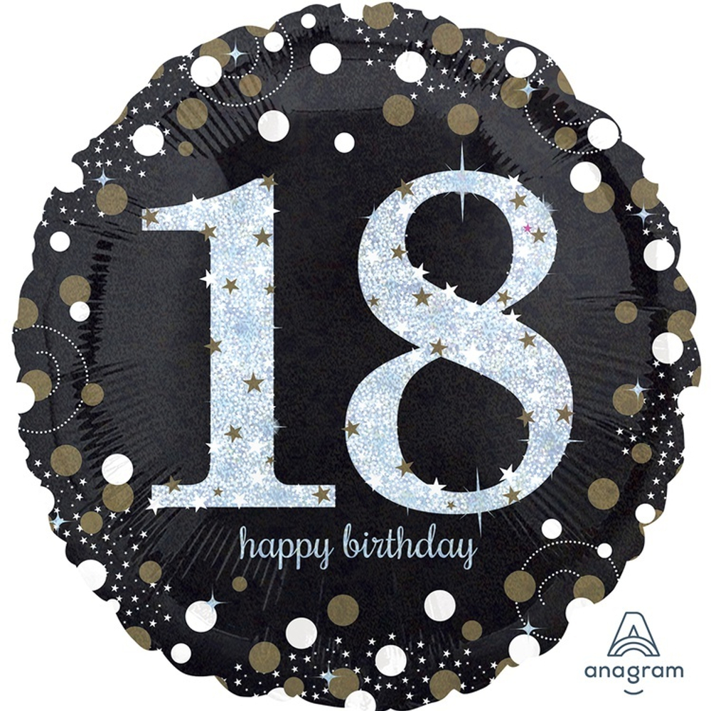 Фольгированная фигура, круг, HB Sparkling Birthday 18 gold S55,18"/46СМ