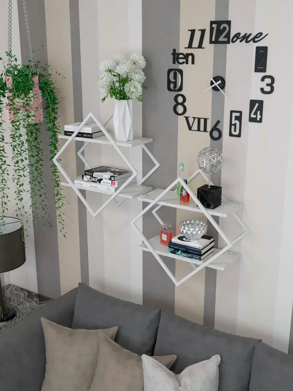 Набор полок ромб настенных белых  - ББ