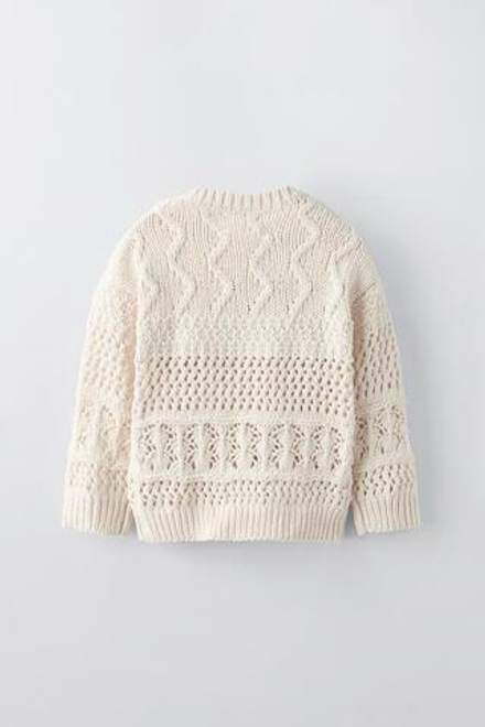 ZARA СВИТЕР ИЗ БАРХАТИСТОЙ СИНЕЛИ, ЭКРЮ