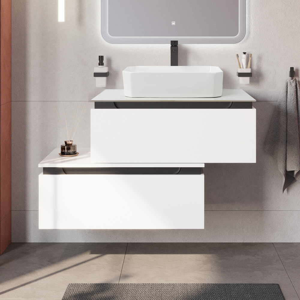 Мебель для ванной со столешницей и накладной раковиной Cezares SLIDER 80 Bianco Opaco SLIDER-800-1C-SO-BO