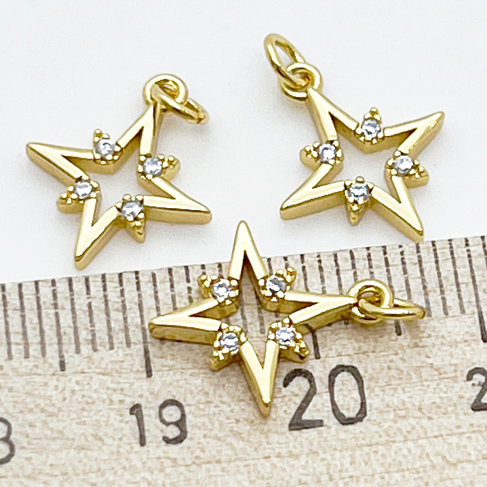 Подвеска Звезда, позолота, фианиты, размер 15*12 мм, цена за 1 шт