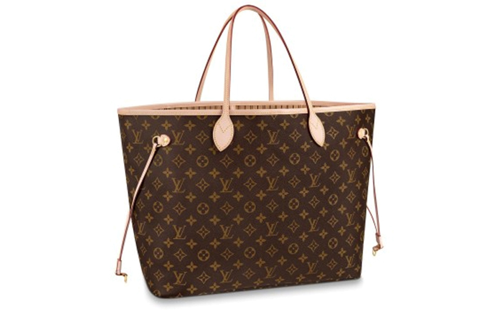 LOUIS VUITTON NEVERFULL Coated Canvas With Leather Handbag, Shoulder Bag Large Women"s Brown