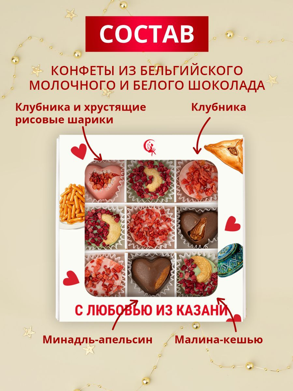 Подарочный набор шоколадных конфет, сувенир из Казани из бельгийского шоколада, открытка в подарок