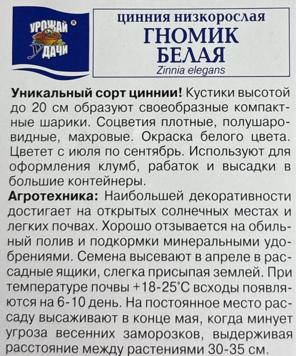 Цинния Гномик белая 0,1 г СМЦ-325