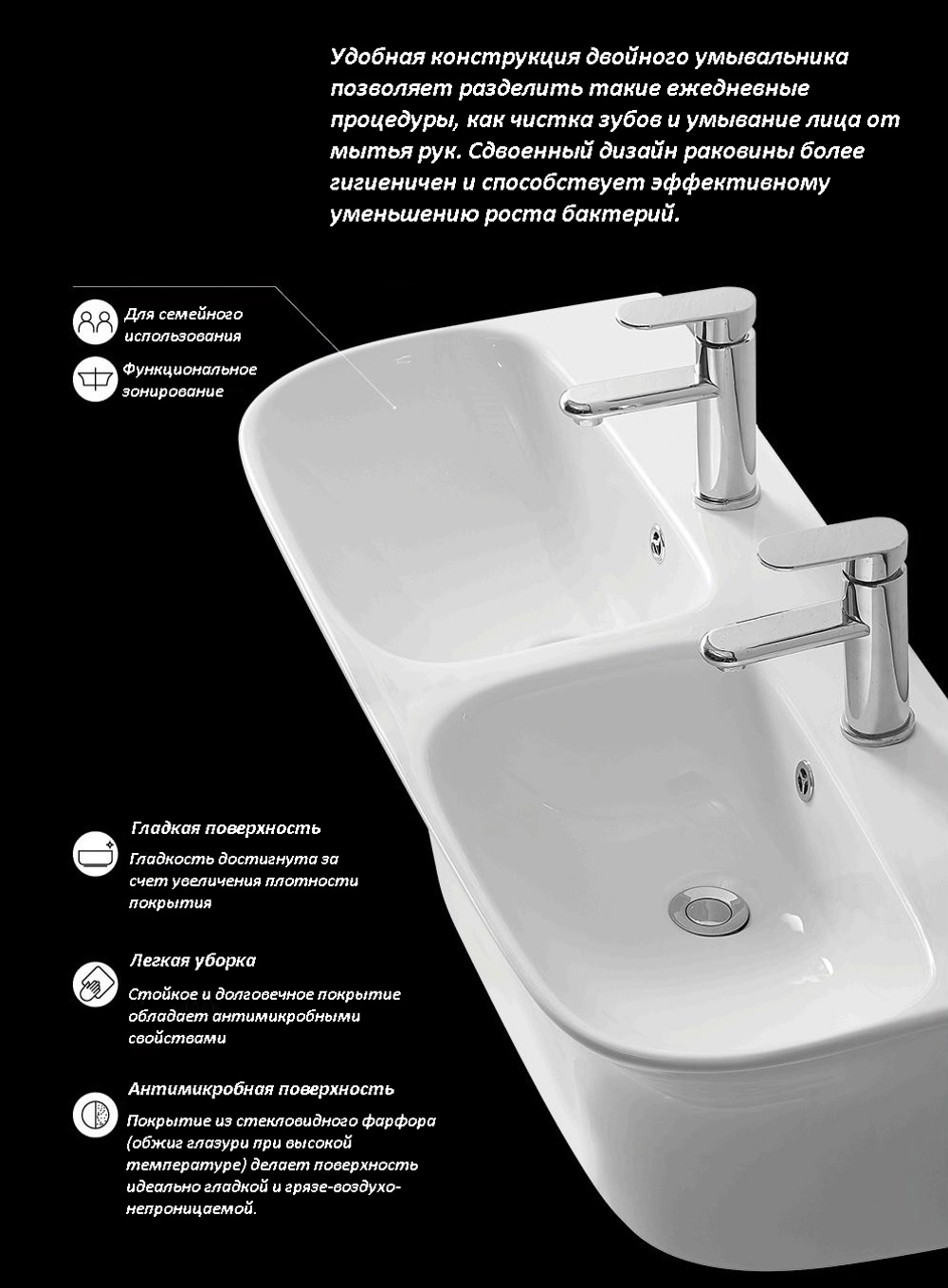 Раковина Double BRENTA (750х400х300) двойная подвесная Ceruttispa