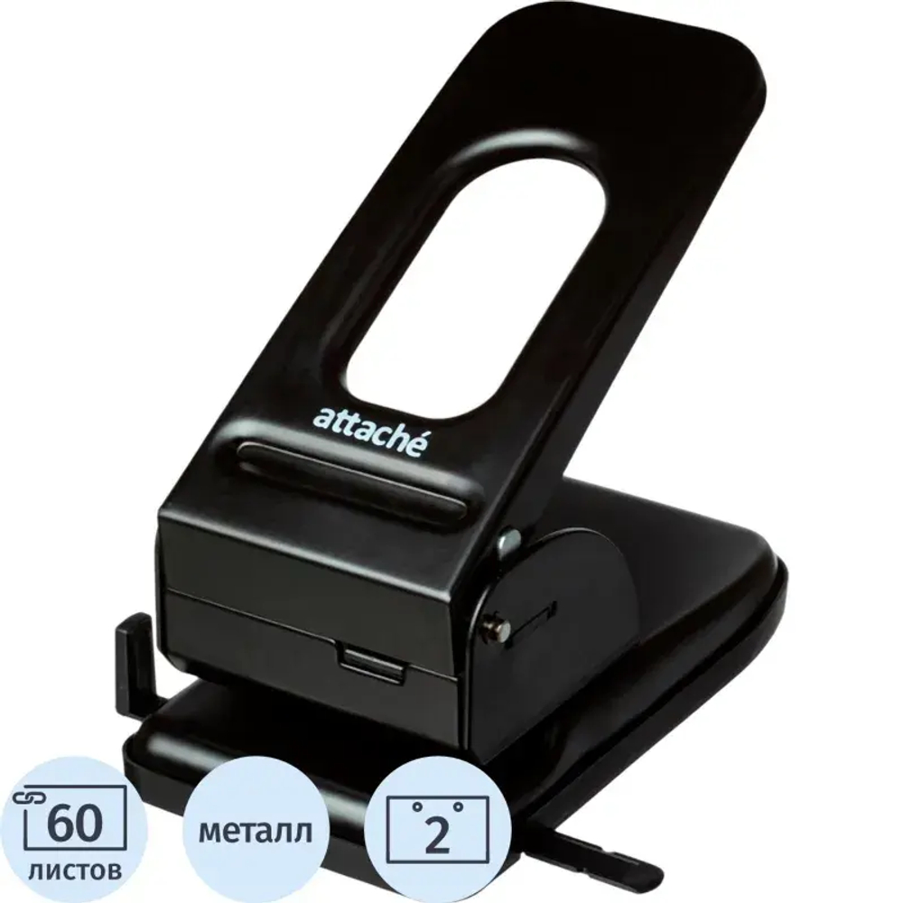 Дырокол Attache до 60листов, с линейкой, цвет черный