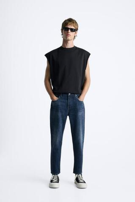 ZARA ДЖИНСЫ SLIM CROPPED-FIT, СИНИЙ