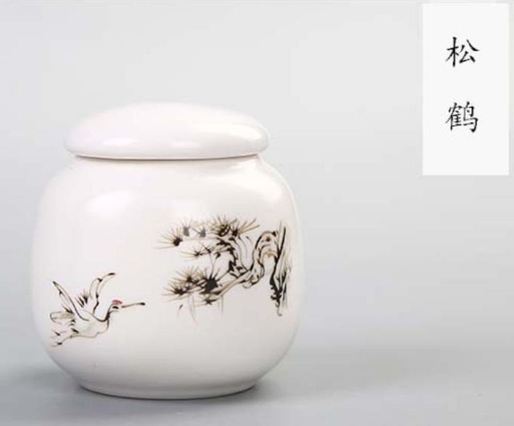 266043 Чайница "Журавль" h=6см, d=6,5см, фарфор белый