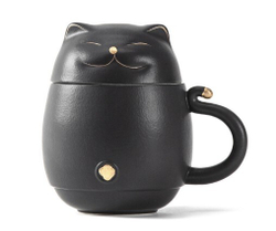 266133 Кружка "Котик" с заварочной колбой, 300мл, h=110мм, черный керамика