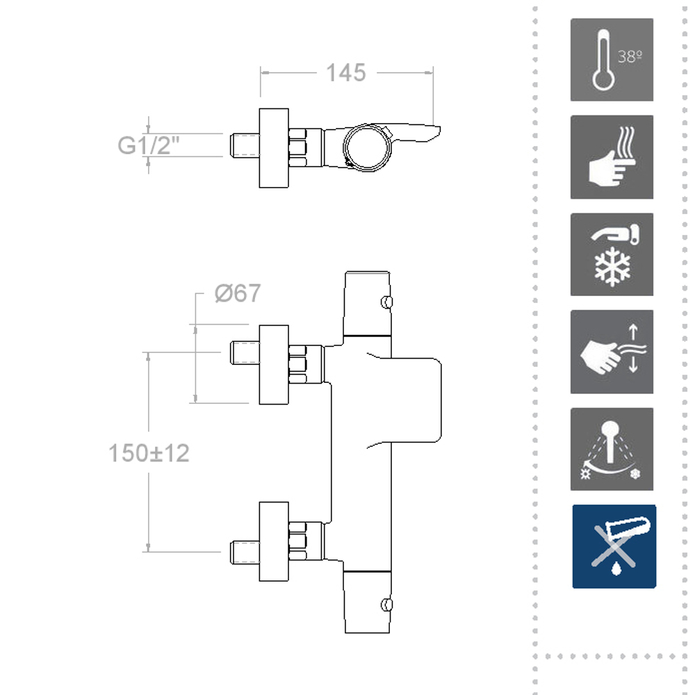 Смеситель термостатический для ванны с каскадным изливом TZAR 343901SOC золото